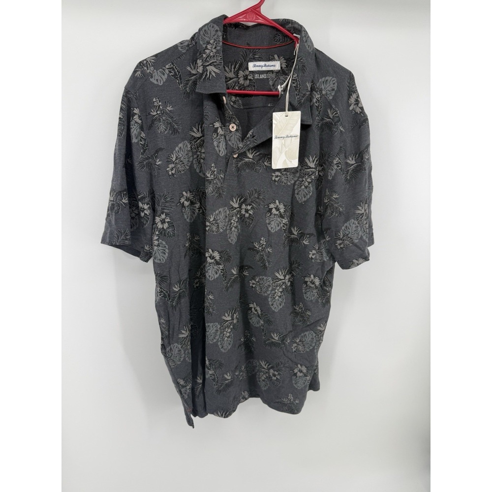 Tommy Bahama IslandZone Men's XXL Gray Tropical Floral Polo Shirt New With Tags